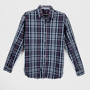 Tasso Elba Black & Red Plaid Long Sleeve Button Up Shirt